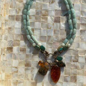 Barse Genuine Turquoise & Multi-Stone Pendant Necklace Boho Southwestern Style